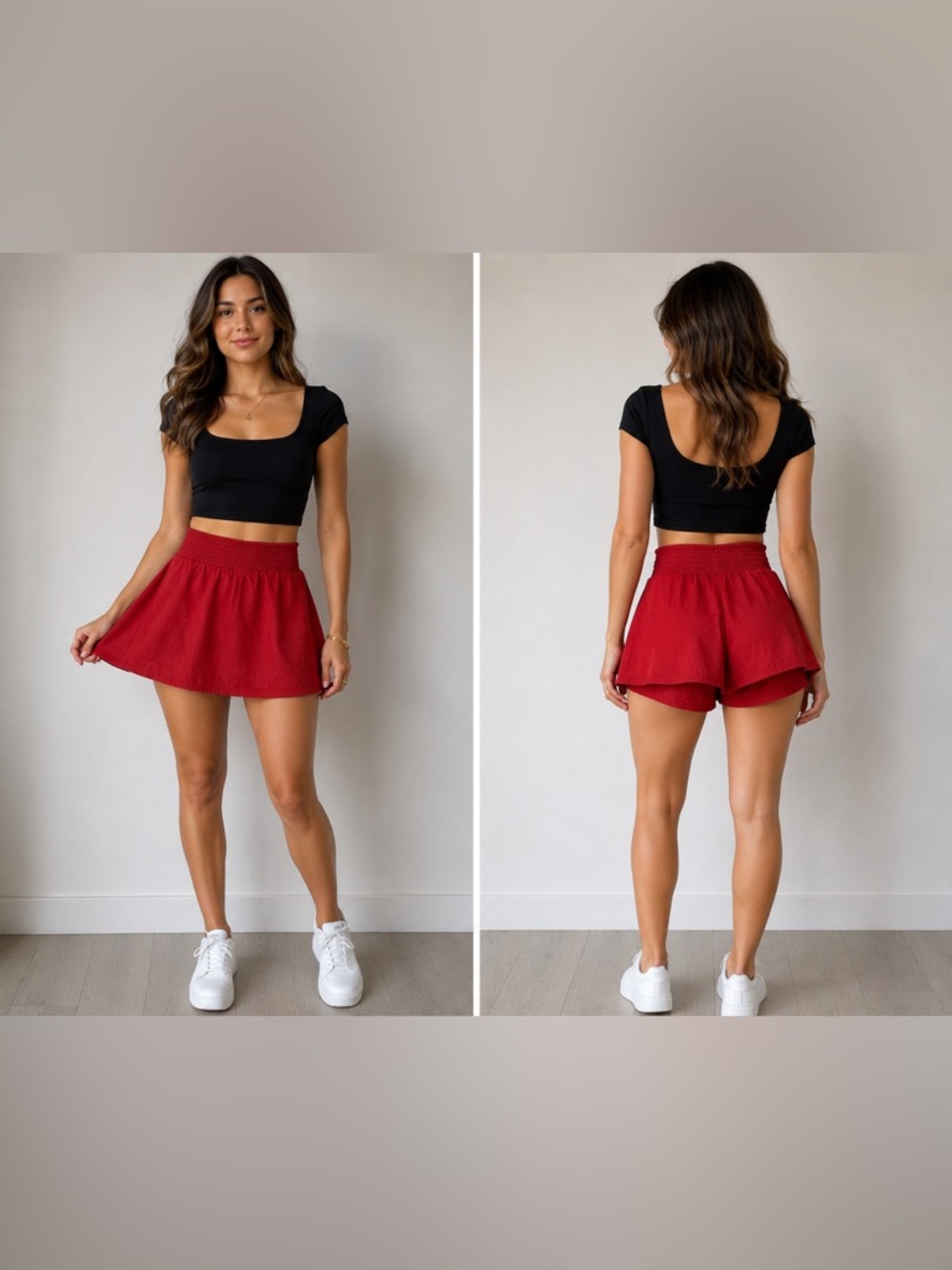 We The Free Red Smocked-Waist Skort |S|